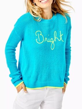 Lilly Pulitzer Turquoise Sweater with Neon Yellow Script